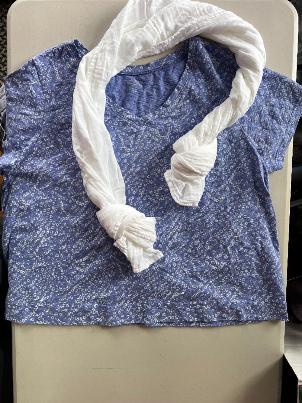 ESCAPE By Habitat - XXL Top & Scarf Slub Textured Peruvian Cotton Blue/White